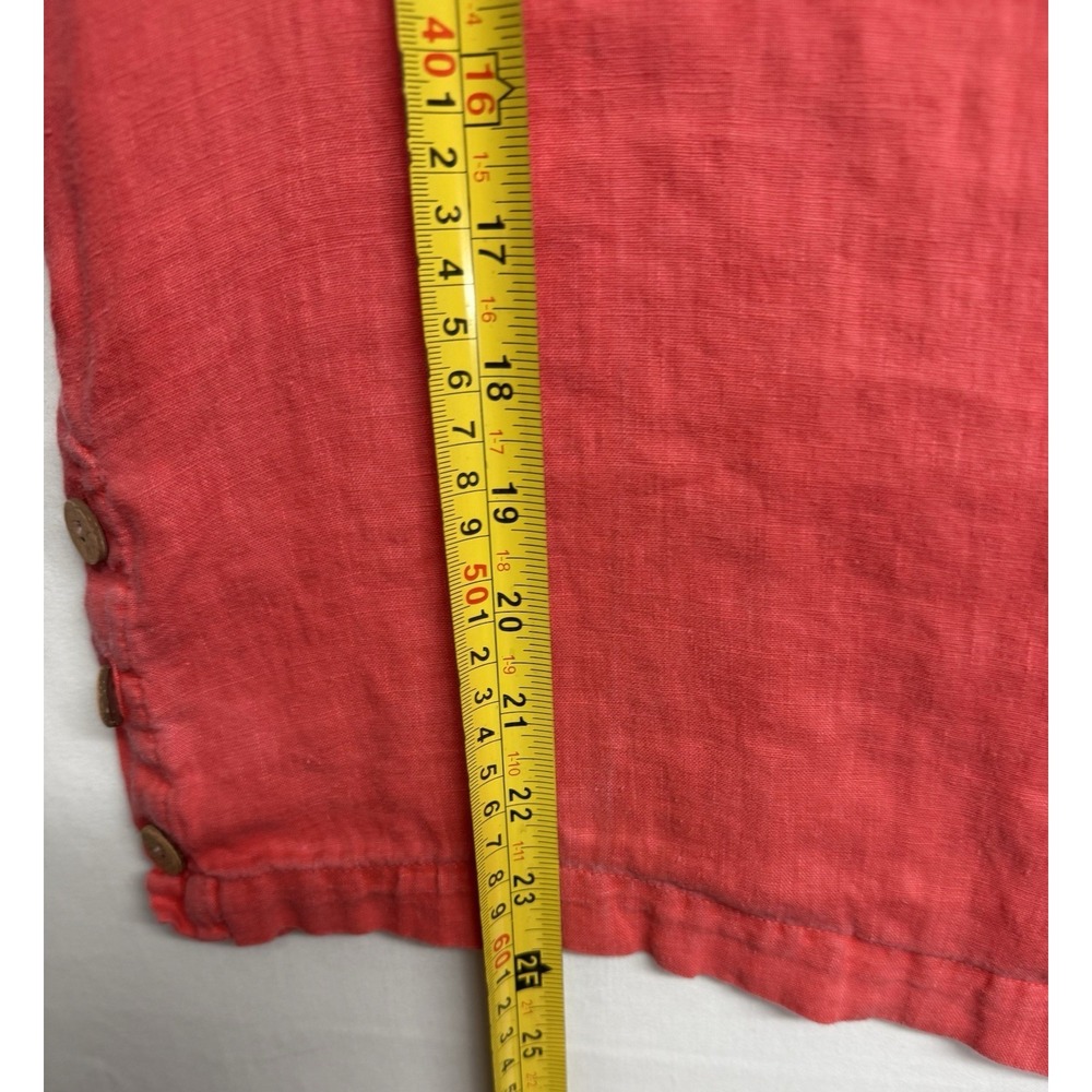 Cynthia Rowley 100%‎ Linen Coral Red Short Sleeve Top Women's Medium Button Hem - Picture 5 of 12